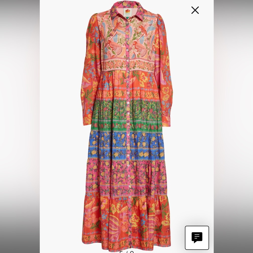 Farm Rio Mixed Borders prints long sleeve cotton blend maxi dress